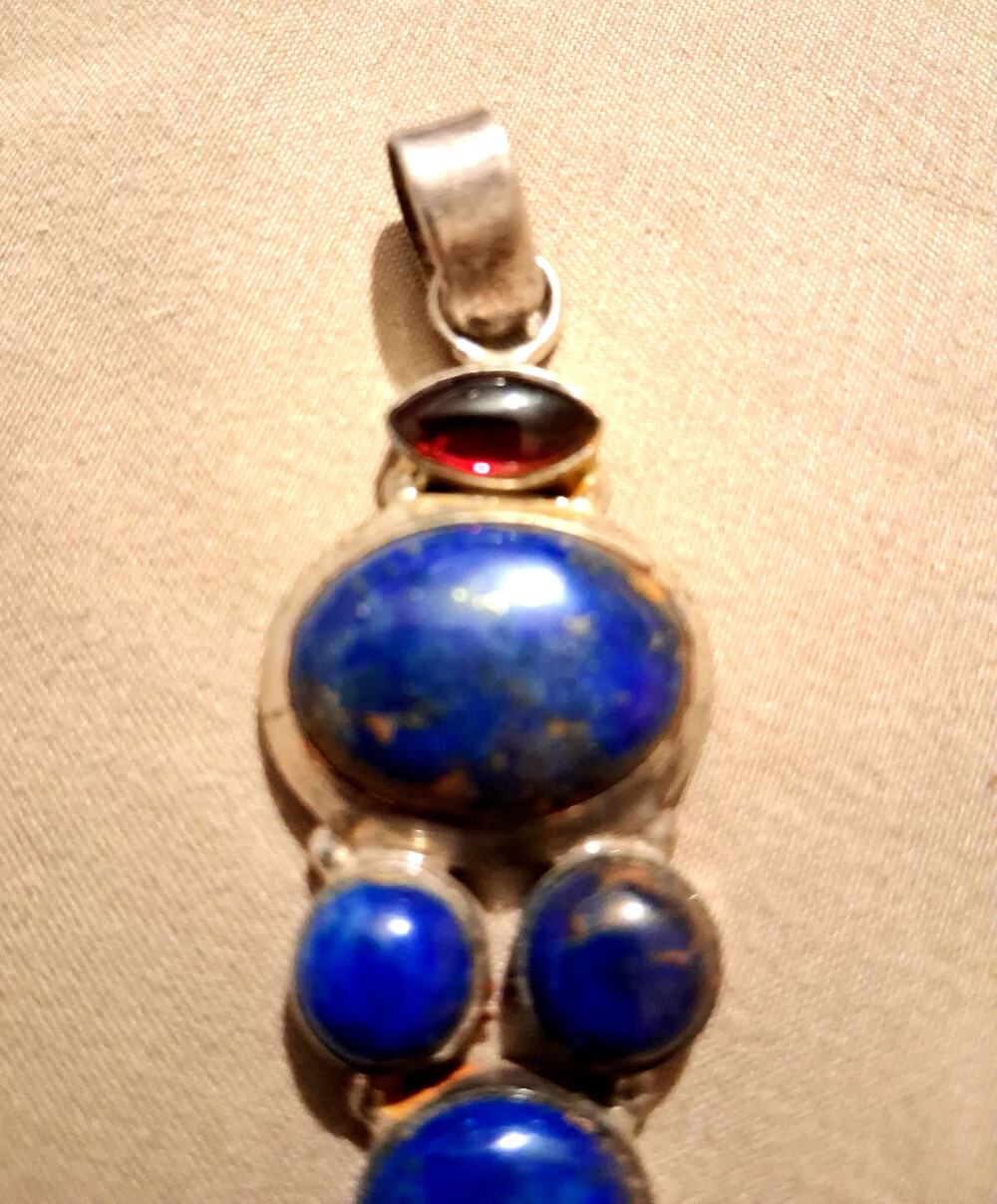 Sterling Silver Lapis Lazuli & Garnet Pendant Artisan Boho